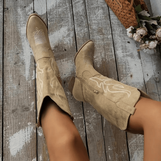 Bottes Larges Pour Femme Avec Talon - Bottines Western Pour