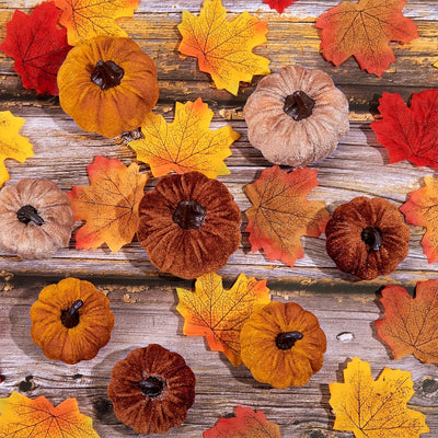 PumpkinPatch | 12 pièces de citrouilles artificielles en velours - décoration d'automne en mousse & décoration de table pour Halloween