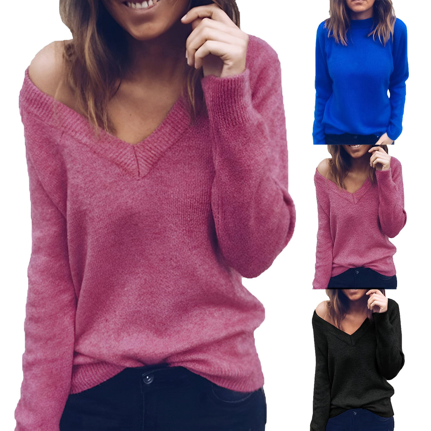 Pull en tricot ample à col en V pour femmes - Parfait pour toutes les saisons