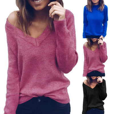 Pull en tricot ample à col en V pour femmes - Parfait pour toutes les saisons