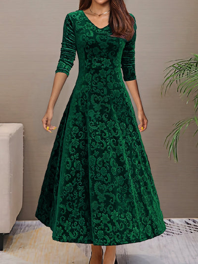 Robe en velours à col en V pour femmes - idéale pour le printemps/été