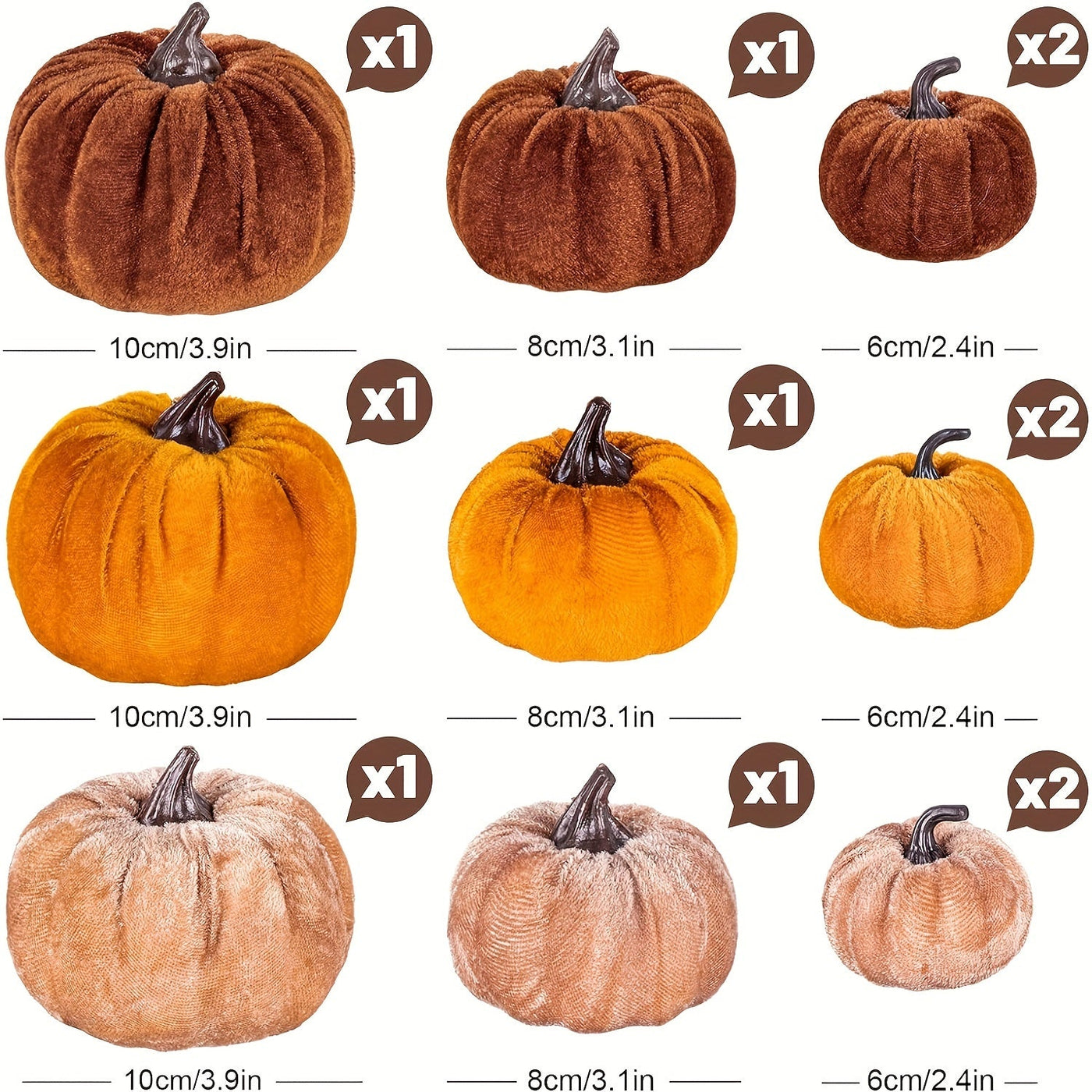 PumpkinPatch | 12 pièces de citrouilles artificielles en velours - décoration d'automne en mousse & décoration de table pour Halloween