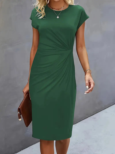 Elizabeth - robe de couleur unie avec col ras du cou