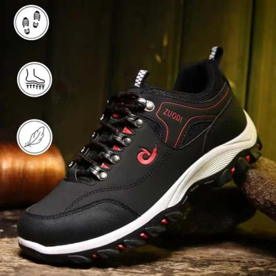 Chaussure de randonnée noire pour homme, semelle antidérapante, design robuste, idéale pour activités extérieures, confort et durabilité assurés.