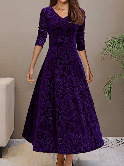 Robe en velours à col en V pour femmes - idéale pour le printemps/été