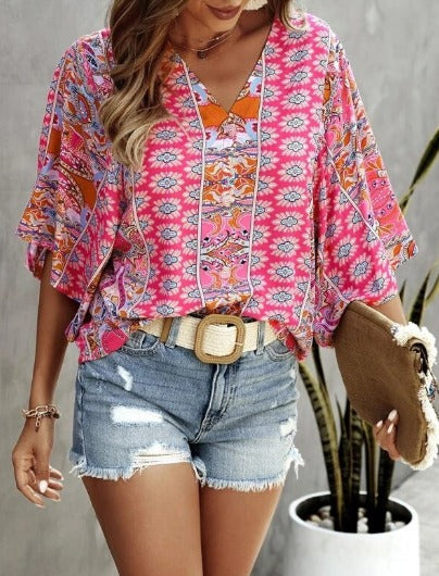 Blouse boho Caitlin femme imprimé chic manches longues style décontracté
