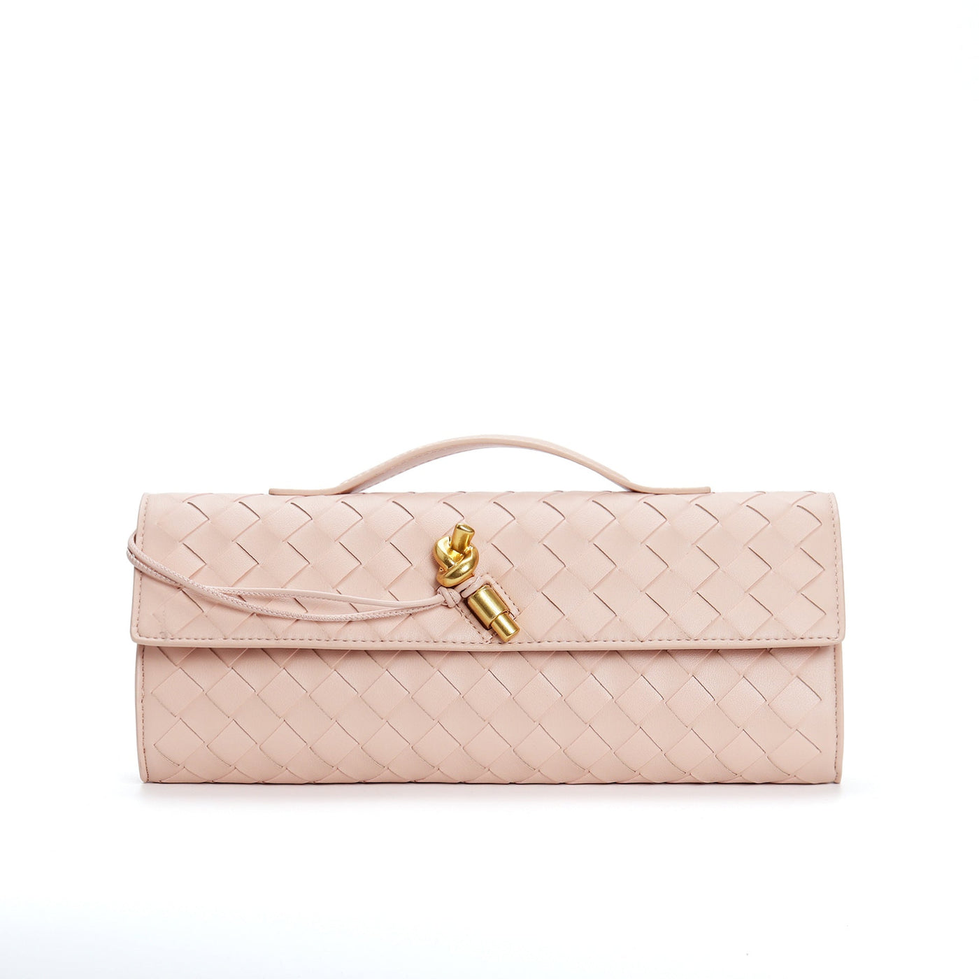 Sac à main en cuir tressé beige avec fermoir doré, design élégant et moderne, accessoire de mode féminin, idéal pour soirées et occasions spéciales.