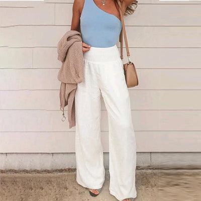 Pantalon large été femme tissu léger taille élastique coupe fluide