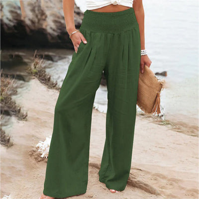 Pantalon large été femme tissu léger taille élastique coupe fluide