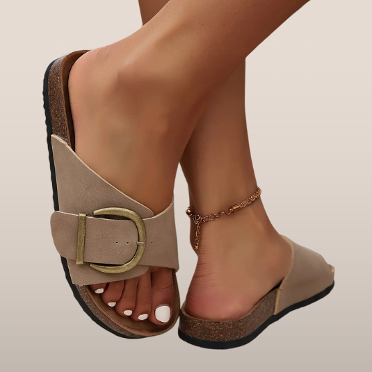Tongs pour femme avec fermeture à boucle - Semelle en liège et brides croisées