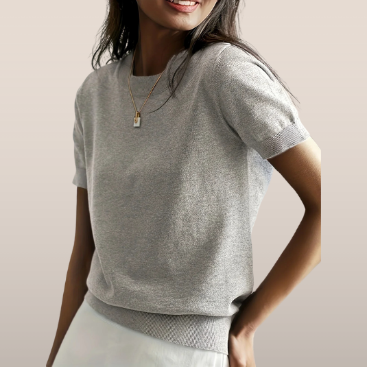 Top en maille à manches courtes pour dames - Maille fine et encolure ronde