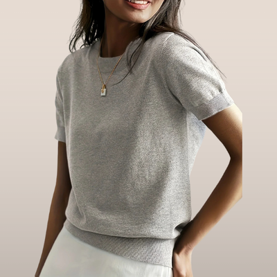 Top en maille à manches courtes pour dames - Maille fine et encolure ronde