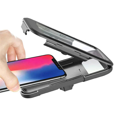 Coque de protection étanche pour smartphone, compatible iPhone, avec écran tactile transparent, design robuste, idéale pour activités extérieures.
