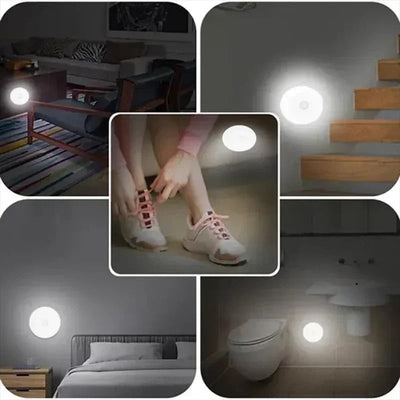 Lumière LED murale ronde, éclairage intérieur moderne, idéale pour chambre, escalier, salle de bain, activée par mouvement, design minimaliste.