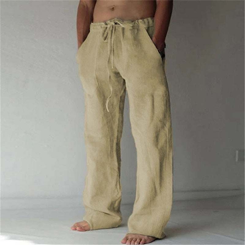 Pantalon large pour homme, lin