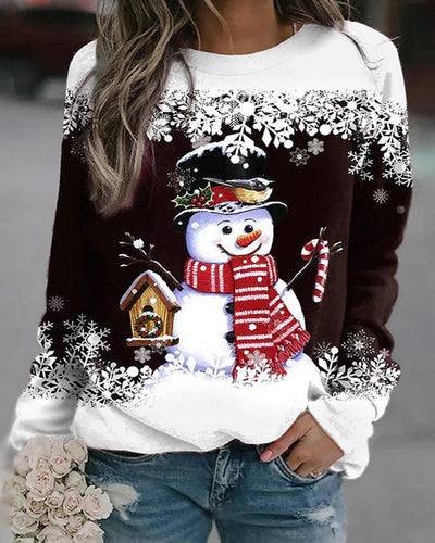 Casual Christmas sweatshirt with snowman print