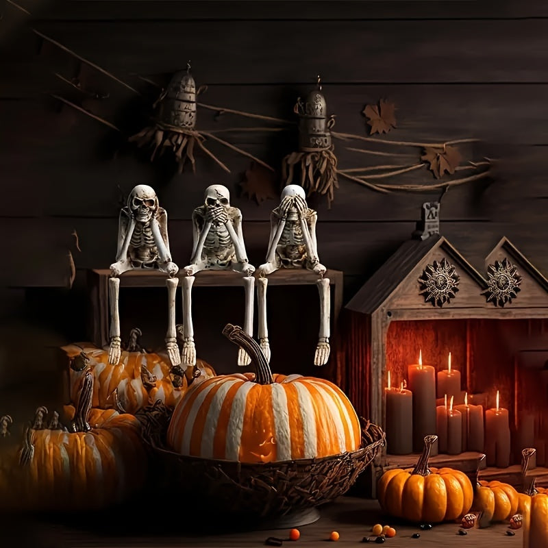 CryptSkulls | Trio de crânes en résine 3 pièces - Set de sculptures fantômes pour la décoration d'Halloween