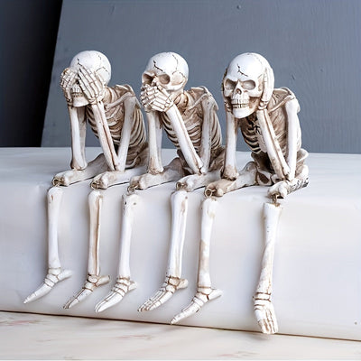 CryptSkulls | Trio de crânes en résine 3 pièces - Set de sculptures fantômes pour la décoration d'Halloween