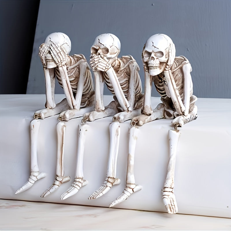CryptSkulls | Trio de crânes en résine 3 pièces - Set de sculptures fantômes pour la décoration d'Halloween