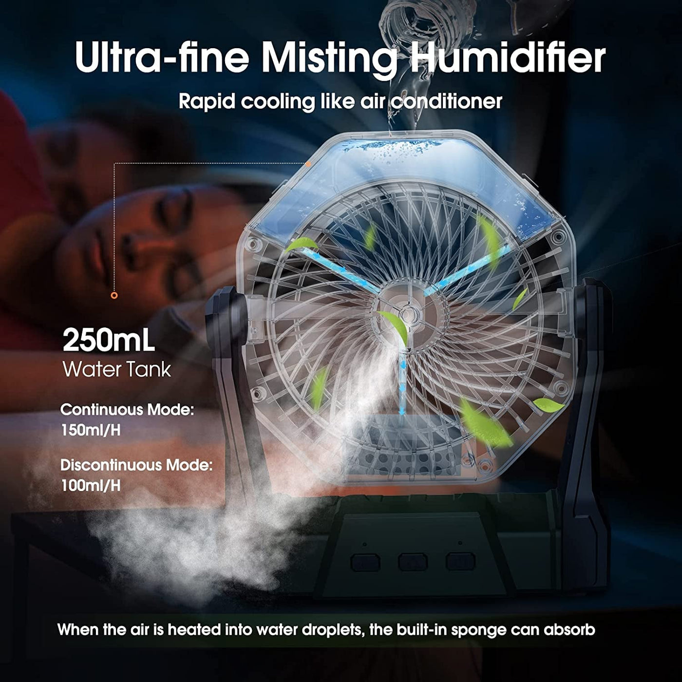 Ventilateur de brumisation portable, 8 pouces, 10000Mah, batterie rechargeable