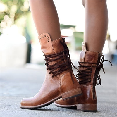 Bottes confortables en cuir vegan avec lacets