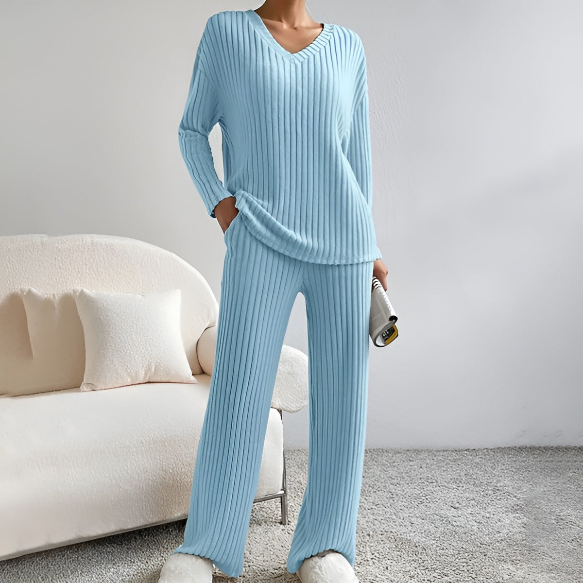 Isla | Ensemble pull-over rayé col V