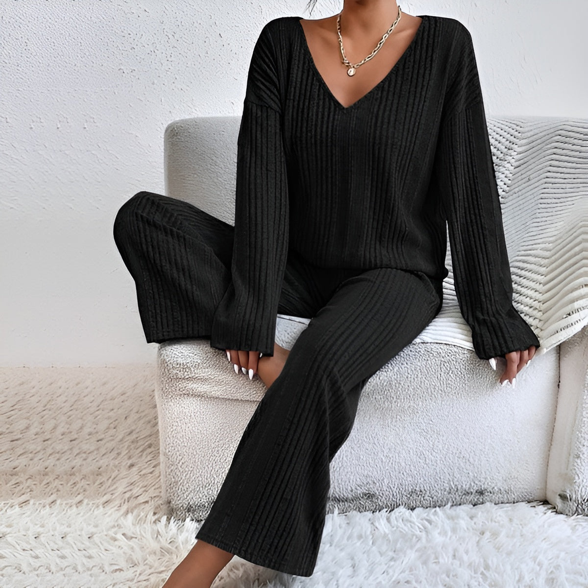 Isla | Ensemble pull-over rayé col V