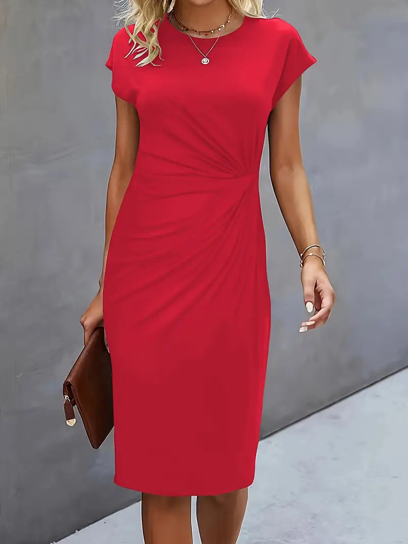 Elizabeth - robe de couleur unie avec col ras du cou