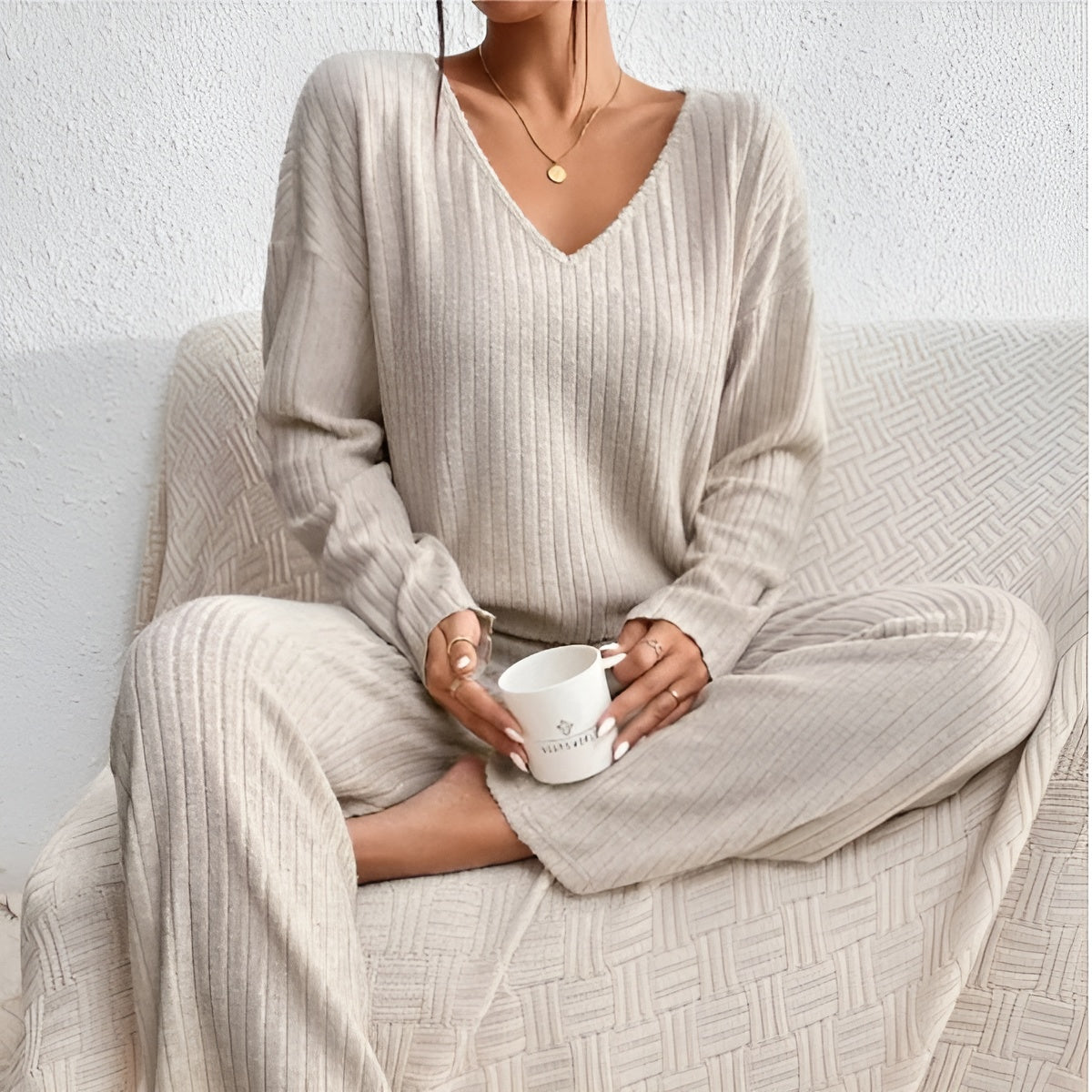 Isla | Ensemble pull-over rayé col V