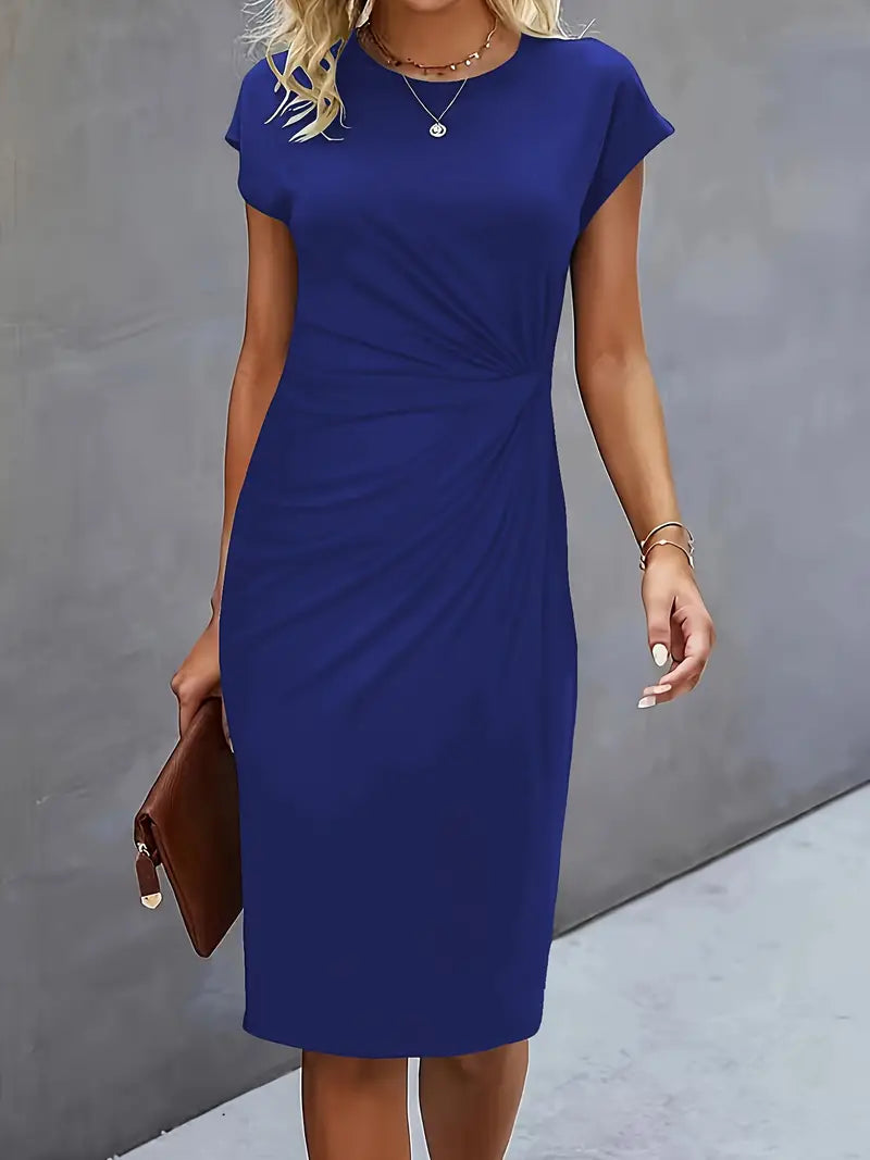 Elizabeth - robe de couleur unie avec col ras du cou