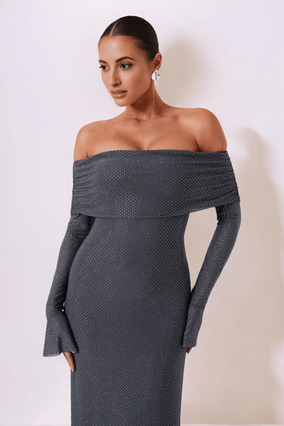 Robe longue de femme à épaules larges en polyester, festive pour le mariage
