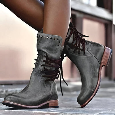 Bottes confortables en cuir vegan avec lacets