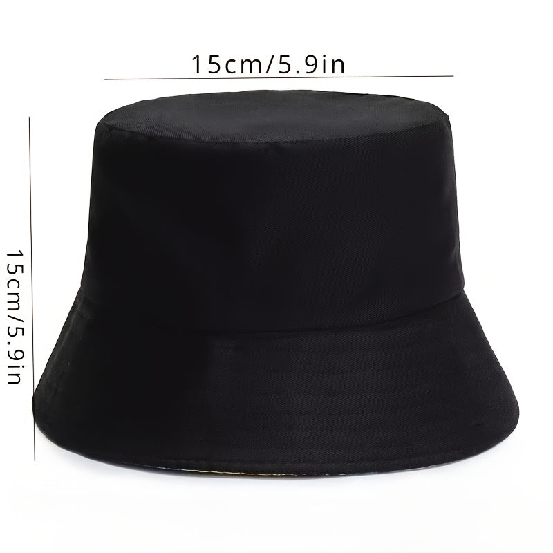 Chapeau bob noir unisexe, dimensions 15 cm x 15 cm, style tendance, accessoire de mode polyvalent, idéal pour toutes saisons.