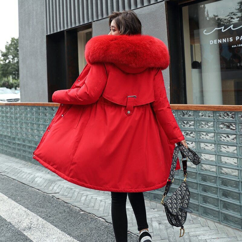 Manteau à capuche avec col en fourrure pour femmes