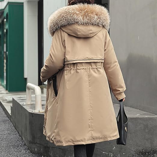 Manteau à capuche avec col en fourrure pour femmes