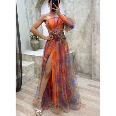 GlamoraParis® | Vêtements Tendances Femme Arancione / S (40 - 42) Amalia | Abito elegante Floreale