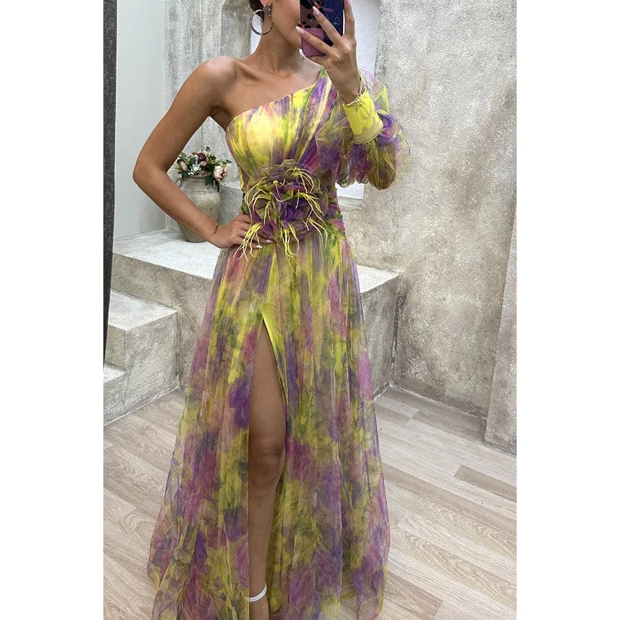 GlamoraParis® | Vêtements Tendances Femme Giallo / S (40 - 42) Amalia | Abito elegante Floreale