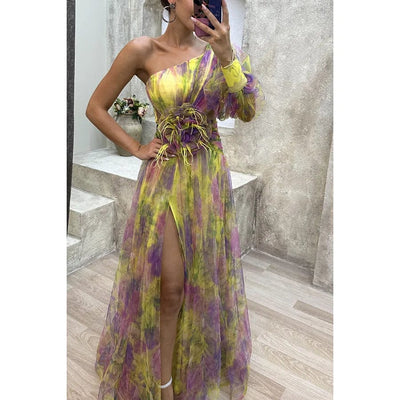 GlamoraParis® | Vêtements Tendances Femme Giallo / S (40 - 42) Amalia | Abito elegante Floreale