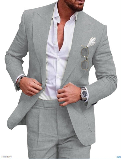Costume de mariage 2 pièces en lin pour hommes - boutonnage simple