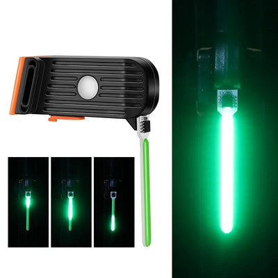 Lampe de camping LED verte, portable et rechargeable, avec support magnétique. Éclairage puissant pour activités extérieures et aventures nocturnes.