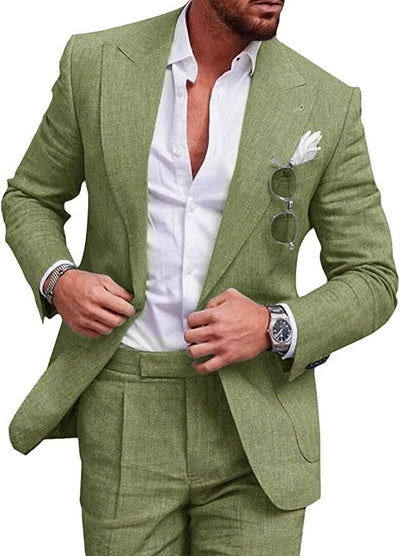 Costume de mariage 2 pièces en lin pour hommes - boutonnage simple