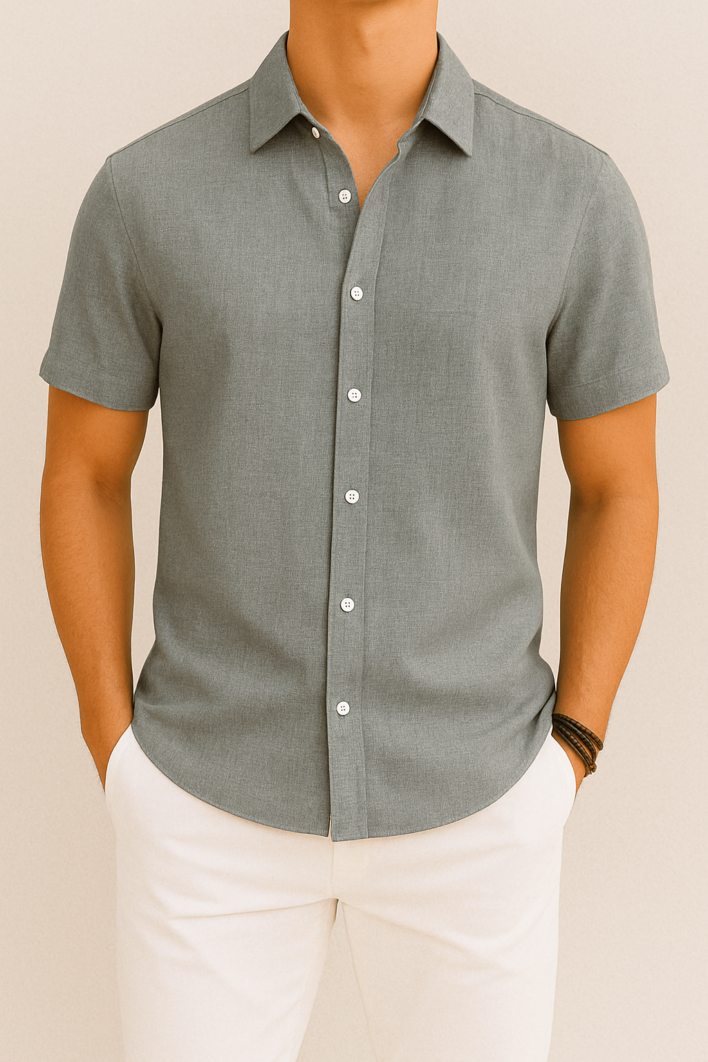 Chemise en lin à manches courtes pour hommes