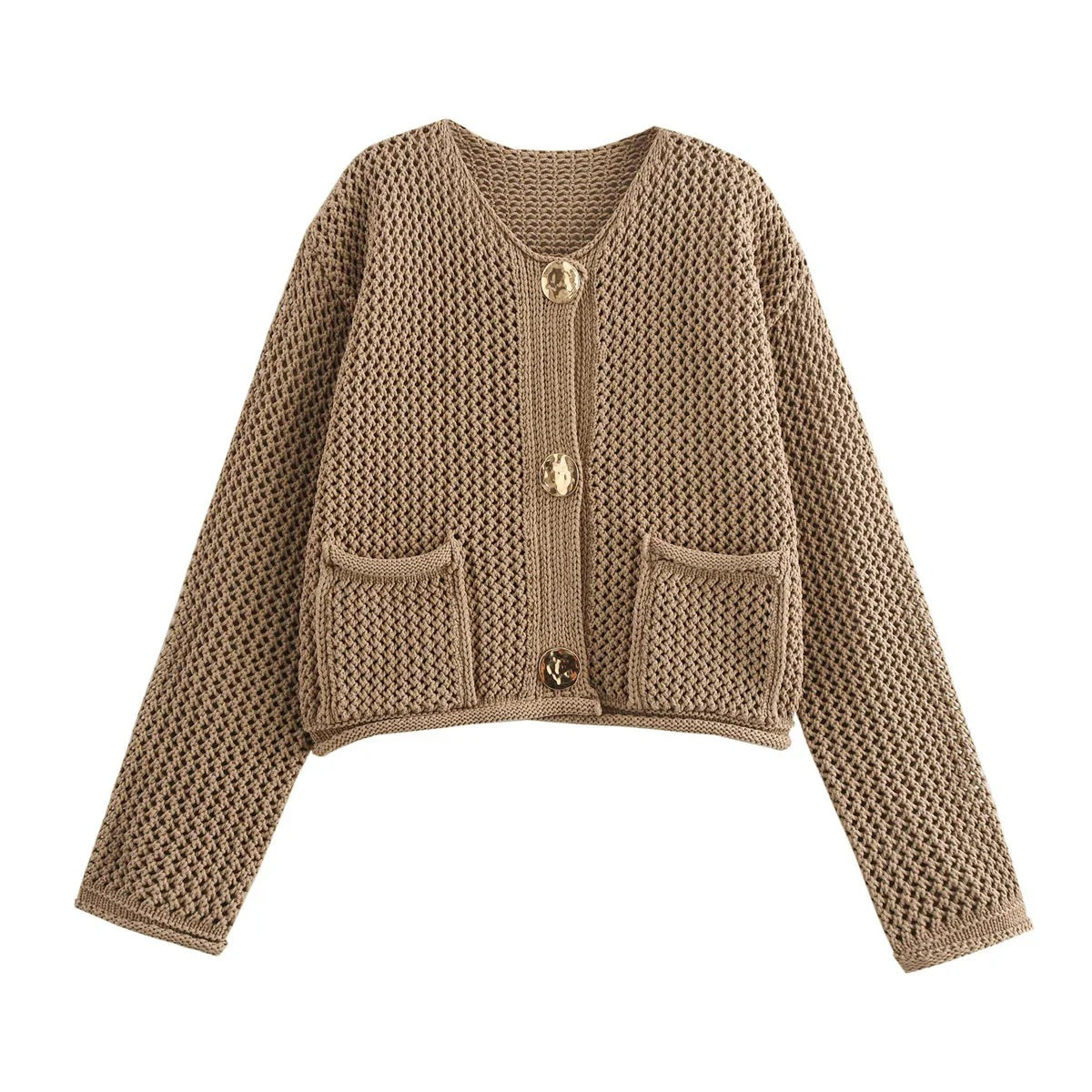 Cardigan oversize en maille avec boutons dorés | Idéal pour toutes les saisons