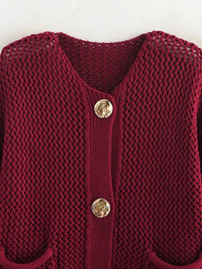 Cardigan oversize en maille avec boutons dorés | Idéal pour toutes les saisons