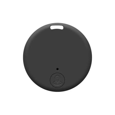 Dispositif de suivi Bluetooth noir rond, compact, avec logo discret, idéal pour localiser objets perdus. Accessoire technologique moderne et pratique.