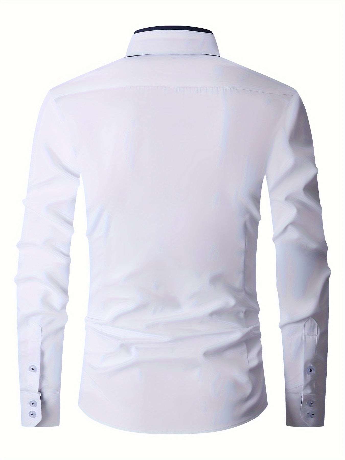 Chemise blanche élégante pour homme vue de dos, manches longues, col classique, tissu lisse, idéale pour tenues formelles et professionnelles.
