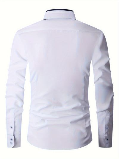 Chemise blanche élégante pour homme vue de dos, manches longues, col classique, tissu lisse, idéale pour tenues formelles et professionnelles.