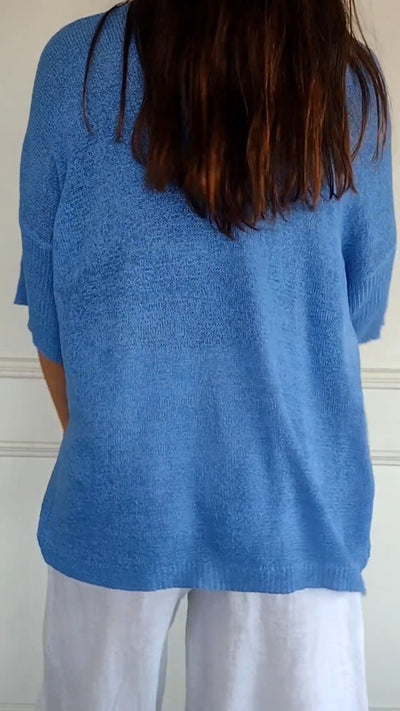 Top tricoté simple et ample à col en V pour femmes