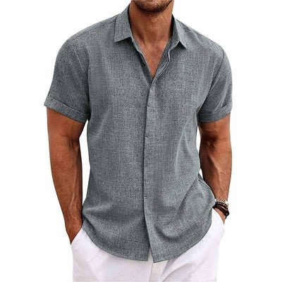 Chemise homme - Fermeture par boutons - Mélange respirant de coton et de lin - Coupe régulière - Manches courtes