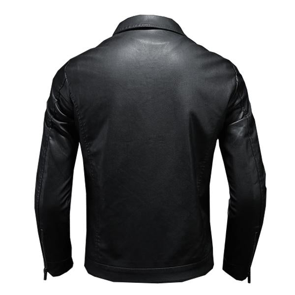 Homme - Veste de moto en cuir de première qualité avec col inversé et fermeture à glissière, coupe confortable